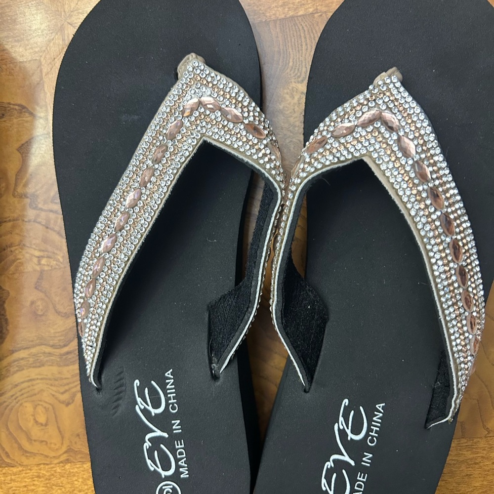 Eve Black and Brown Rhinestone Sandals